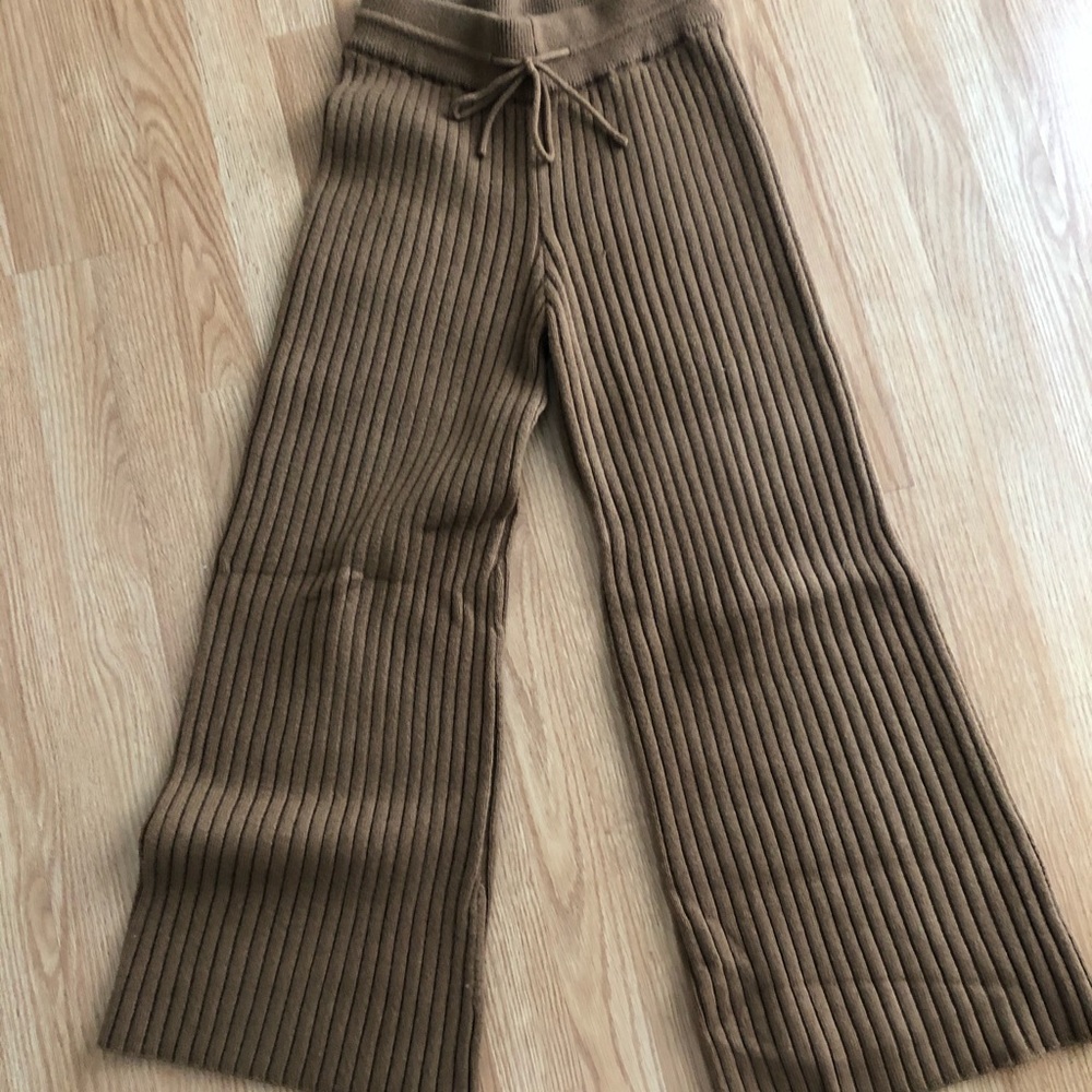 Zara rib knit wide leg pants in brown